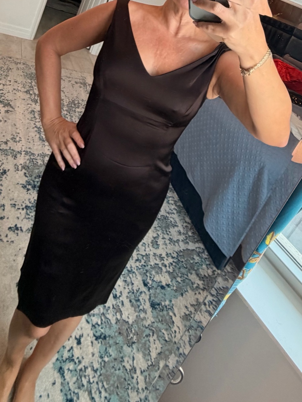 Calvin Klein Brown Satin V-Neck Midi Dress